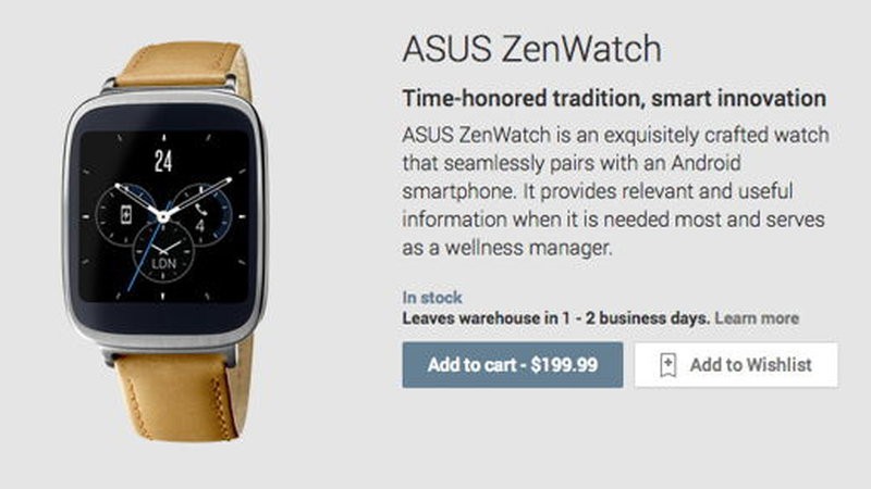 ASUS ZenWatch w ofercie Google Play Store